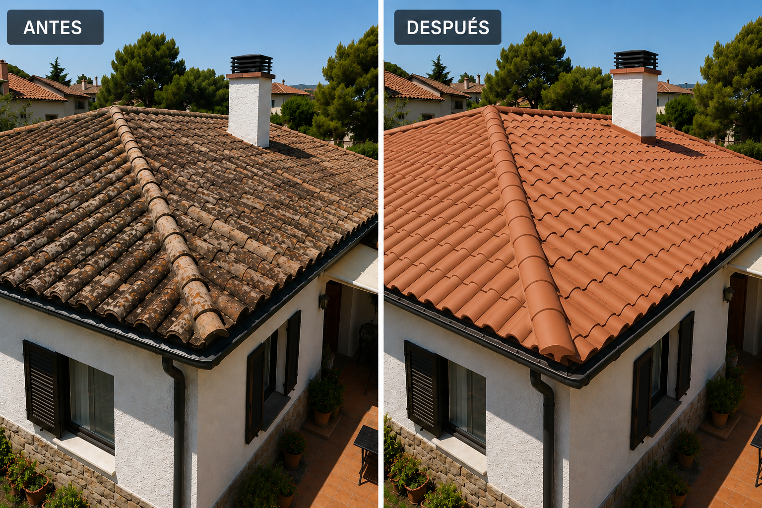 Antes y después de cubierta de vivienda