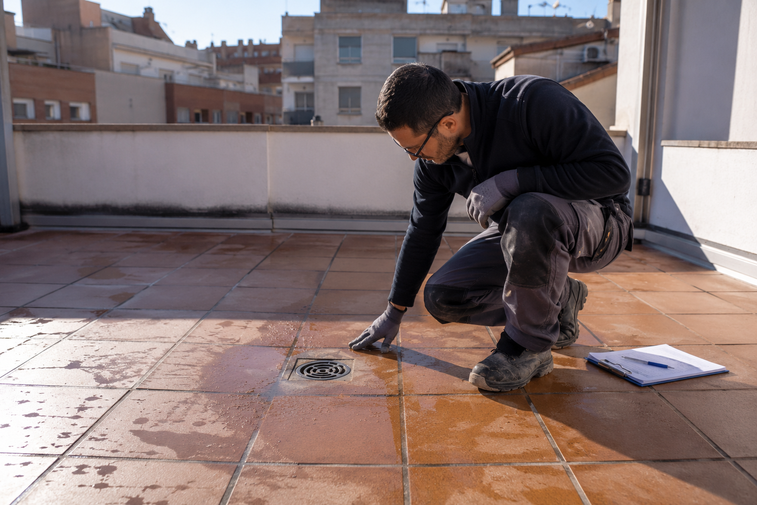Revisión de una terraza antes de realizar la impermeabilización